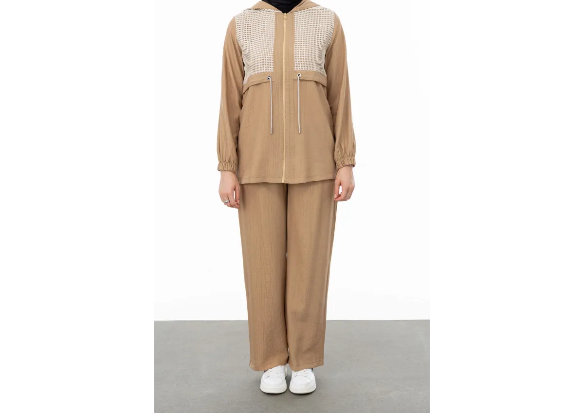 BELDEN ALLERLİ FİLELİ PANTOLON TAKIM - CAMEL - (Asorti: M-XXL)