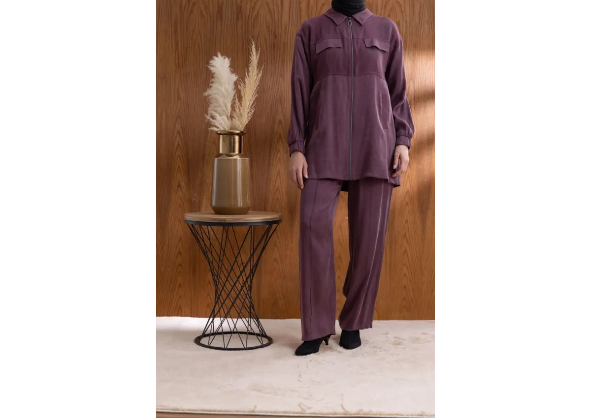 CEP KAPAKLI ÖNÜ FERMUARLI PANTOLONLU TAKIM - MÜRDÜM - (Asorti: M-XXL)