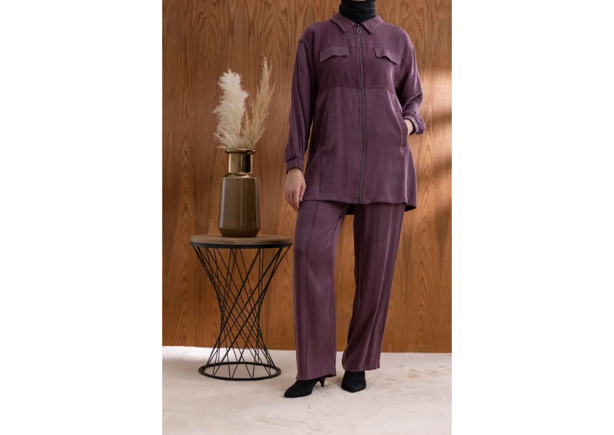 CEP KAPAKLI ÖNÜ FERMUARLI PANTOLONLU TAKIM - MÜRDÜM - (Asorti: M-XXL)