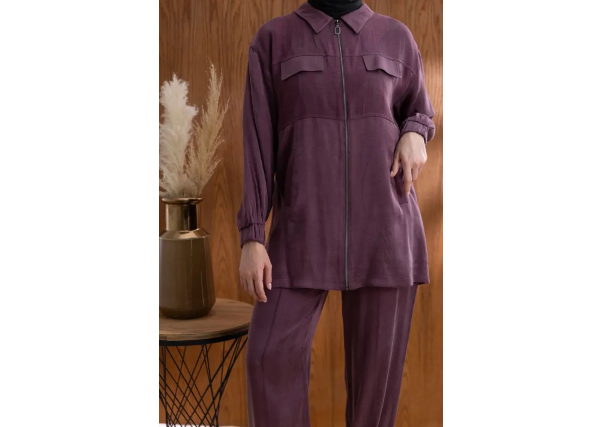 CEP KAPAKLI ÖNÜ FERMUARLI PANTOLONLU TAKIM - MÜRDÜM - (Asorti: M-XXL)