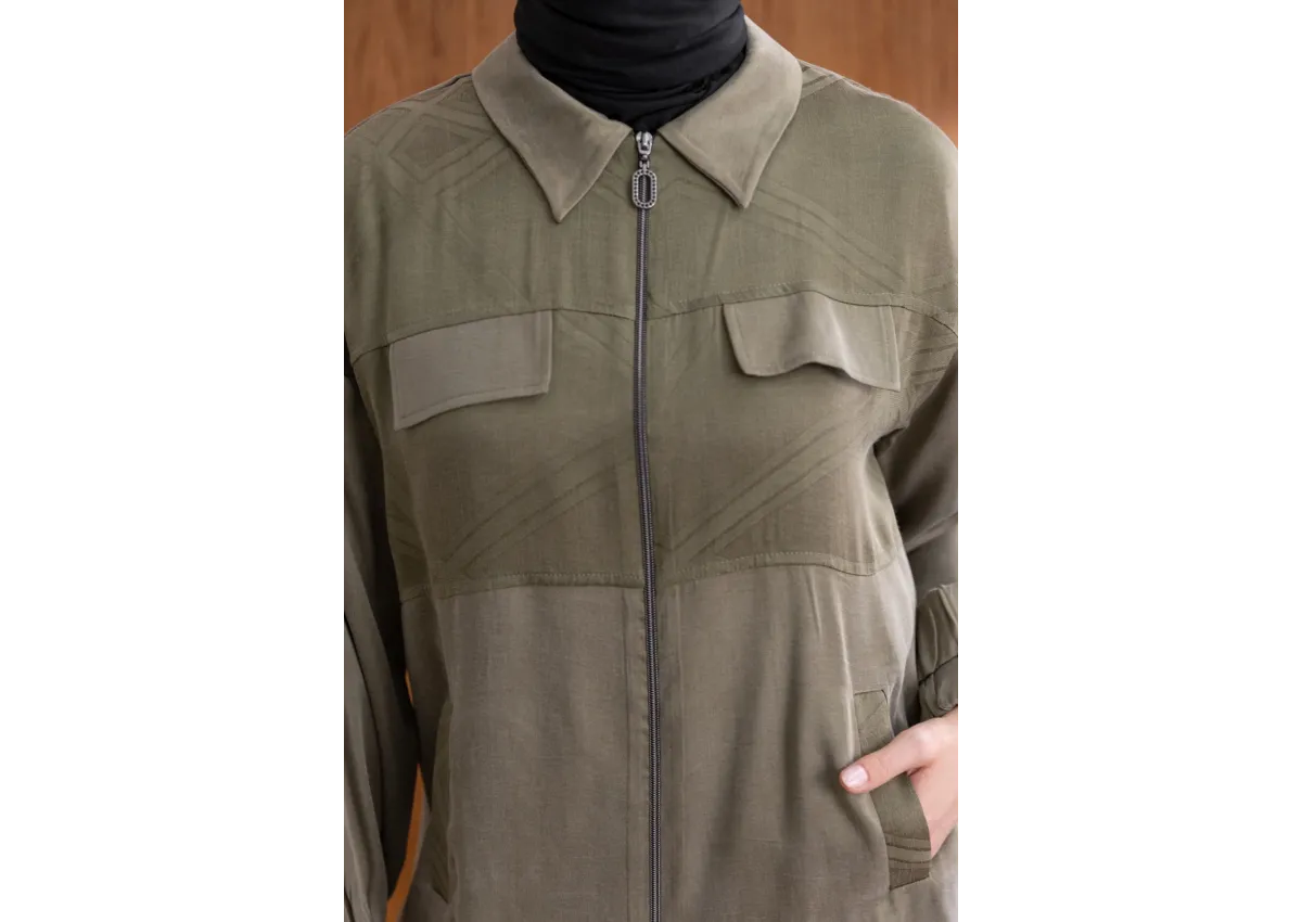 CEP KAPAKLI ÖNÜ FERMUARLI PANTOLONLU TAKIM - HAKİ - (Asorti: M-XXL)