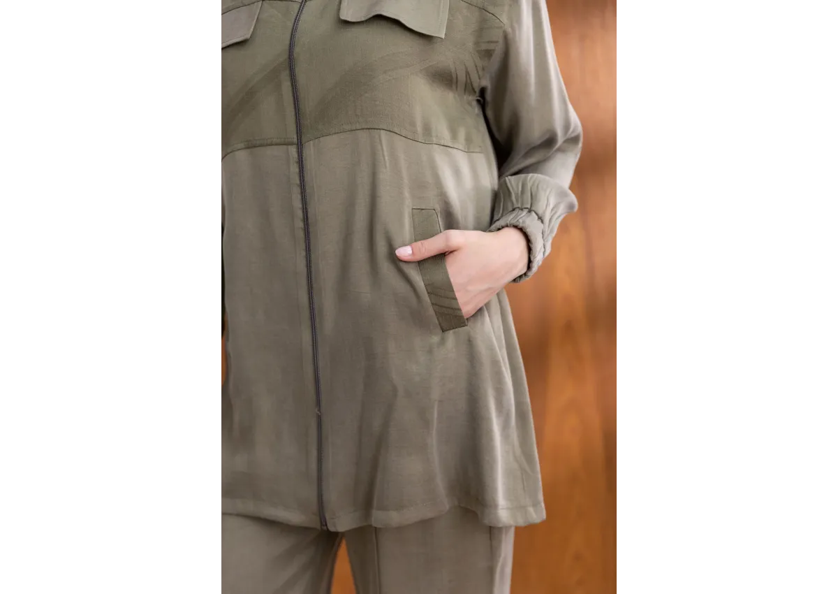 CEP KAPAKLI ÖNÜ FERMUARLI PANTOLONLU TAKIM - HAKİ - (Asorti: M-XXL)