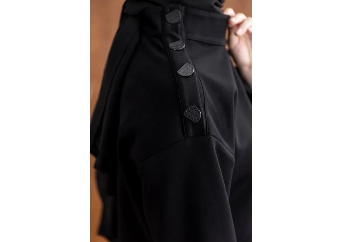 KOLU PİLİSE DETAYLI BROŞLU PANTOLONLU TAKIM - SİYAH - (Asorti: M-XXL)