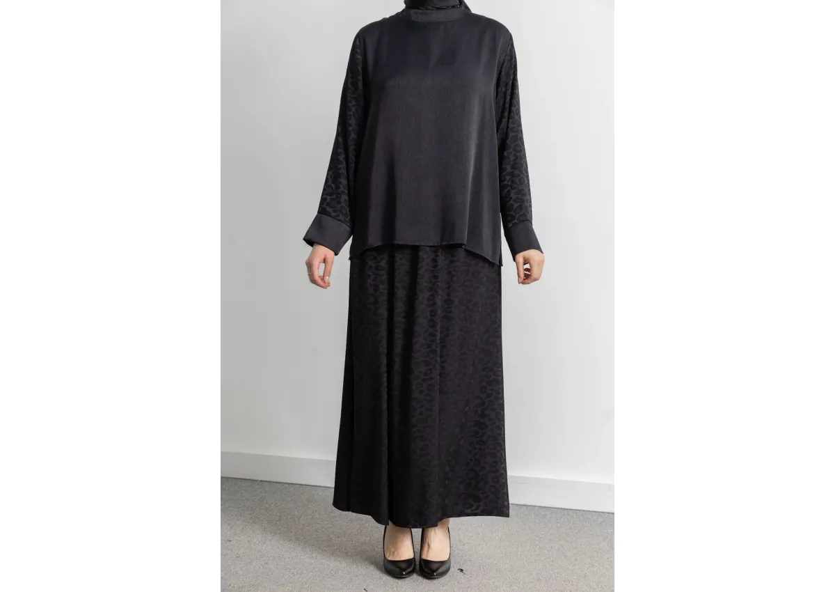 LETAFET PLUS DESENLİ ETEK TAKIM - SİYAH - LEOPAR - (Asorti: 46-52)