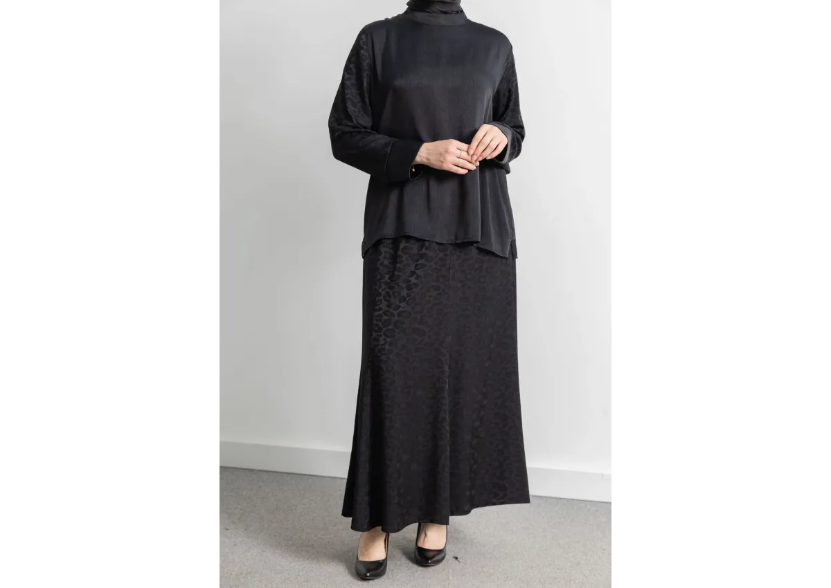 LETAFET PLUS DESENLİ ETEK TAKIM - SİYAH - LEOPAR - (Asorti: 46-52)