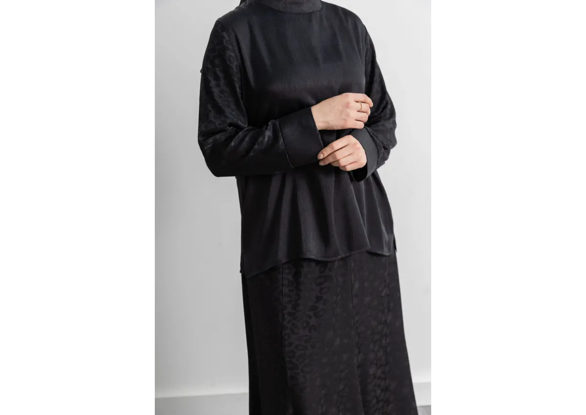 LETAFET PLUS DESENLİ ETEK TAKIM - SİYAH - LEOPAR - (Asorti: 46-52)