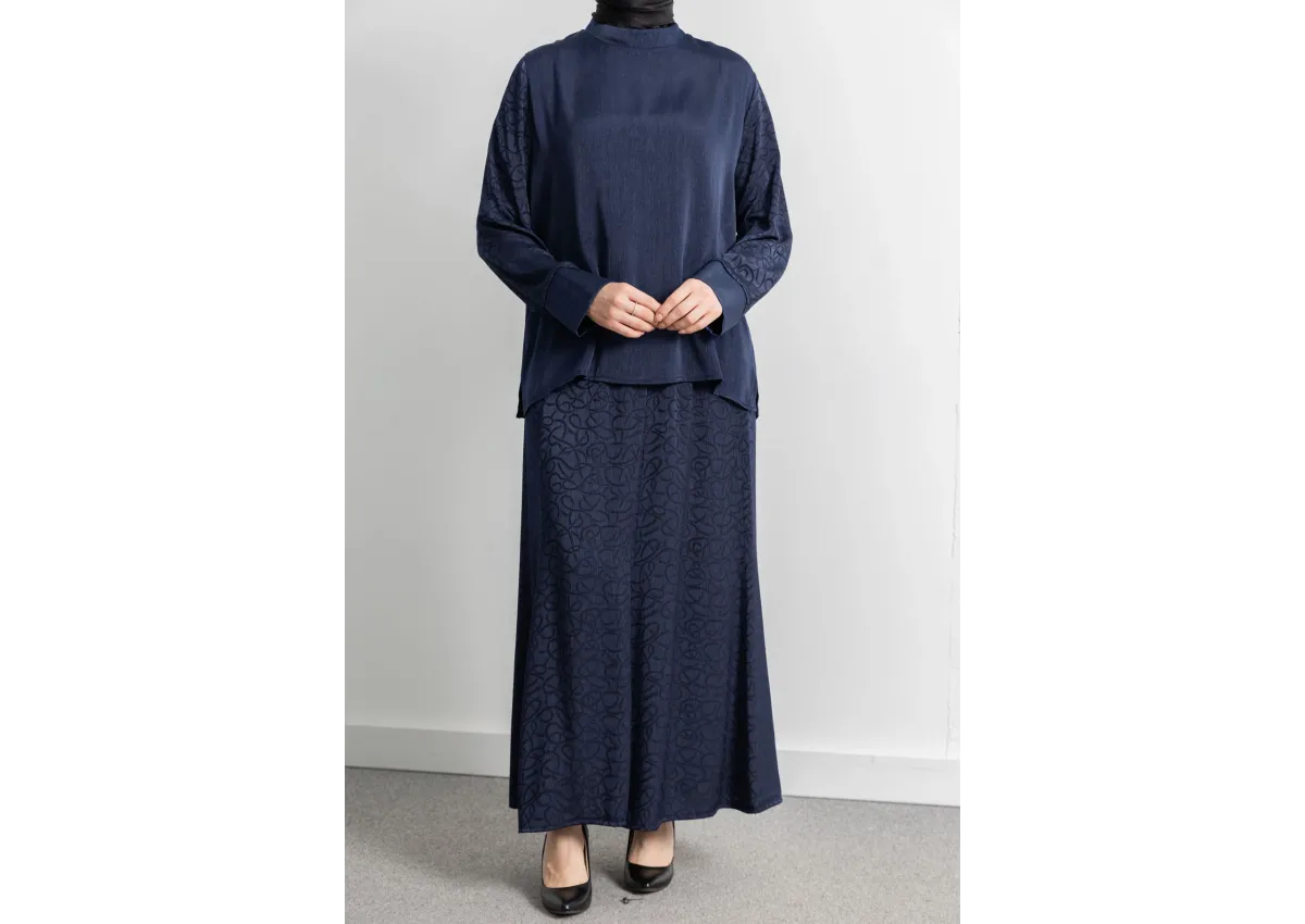 LETAFET PLUS DESENLİ ETEK TAKIM - LACİVERT - ES - (Asorti: 46-52)