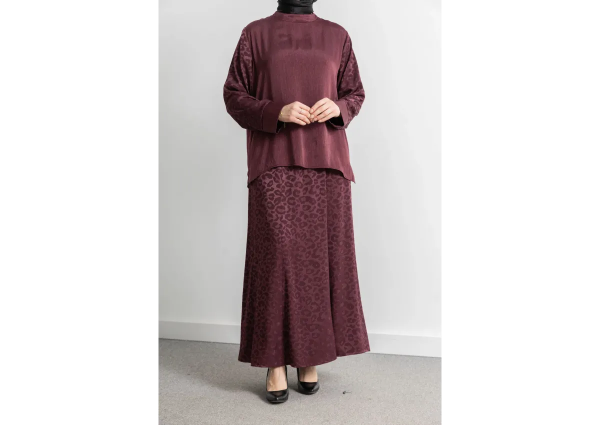 LETAFET PLUS DESENLİ ETEK TAKIM - BORDO - LEOPAR - (Asorti: 46-52)