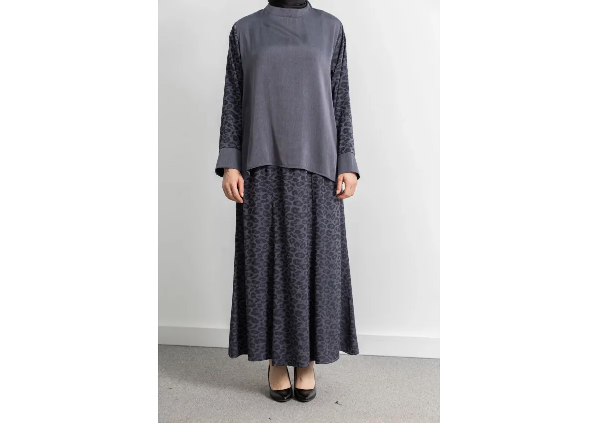 LETAFET PLUS DESENLİ ETEK TAKIM - GRİ - LEOPAR - (Asorti: 46-52)