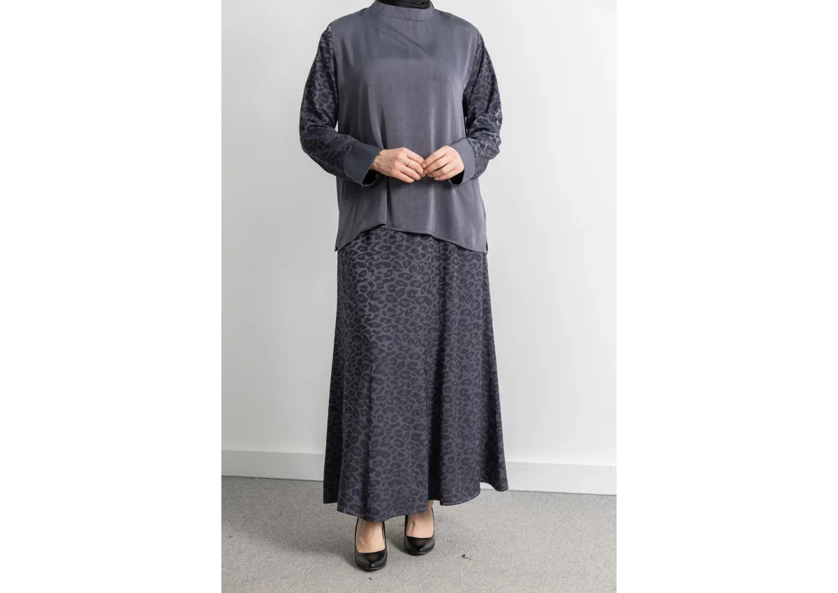 LETAFET PLUS DESENLİ ETEK TAKIM - GRİ - LEOPAR - (Asorti: 46-52)