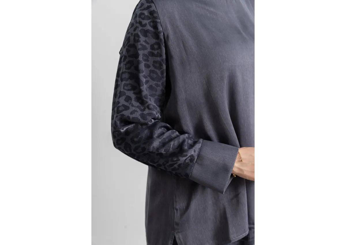 LETAFET PLUS DESENLİ ETEK TAKIM - GRİ - LEOPAR - (Asorti: 46-52)