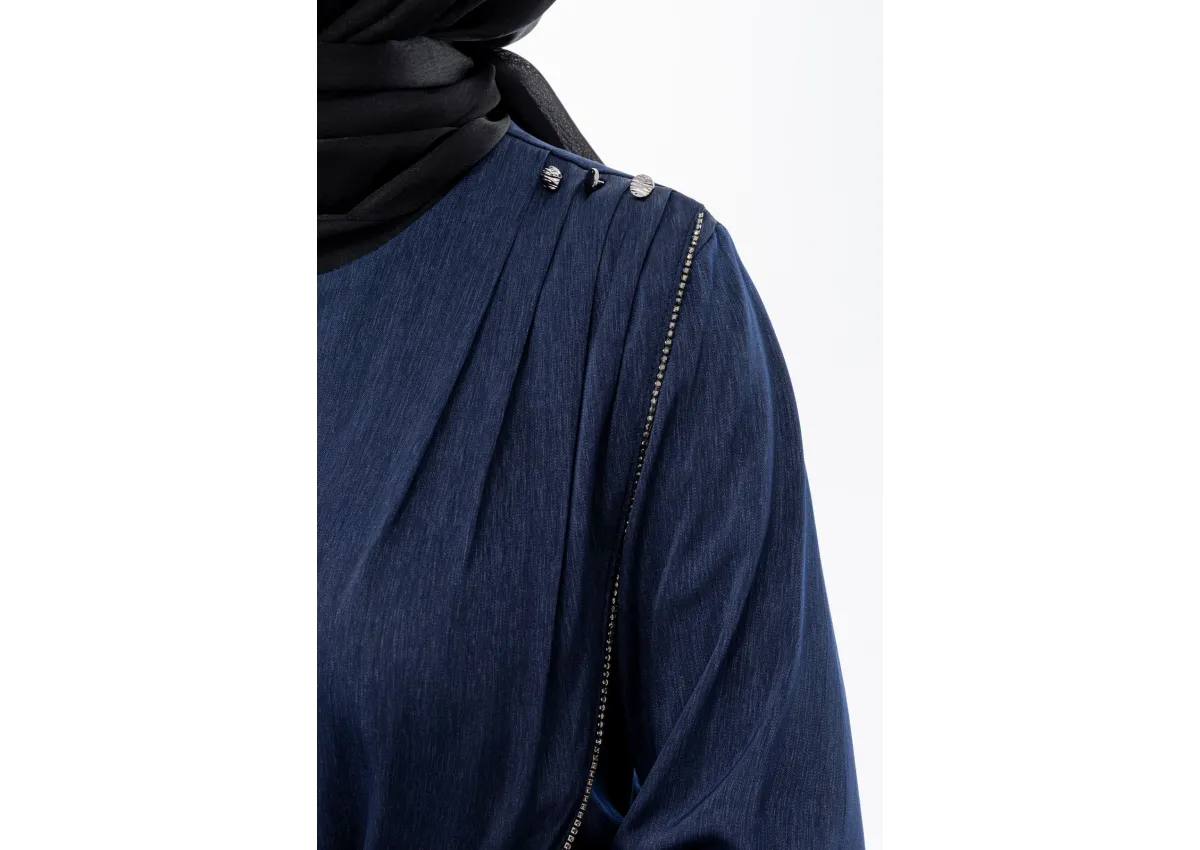 TAŞ BİYE DETAYLI ETEK TAKIM - LACİVERT - (Asorti: M-XXL)