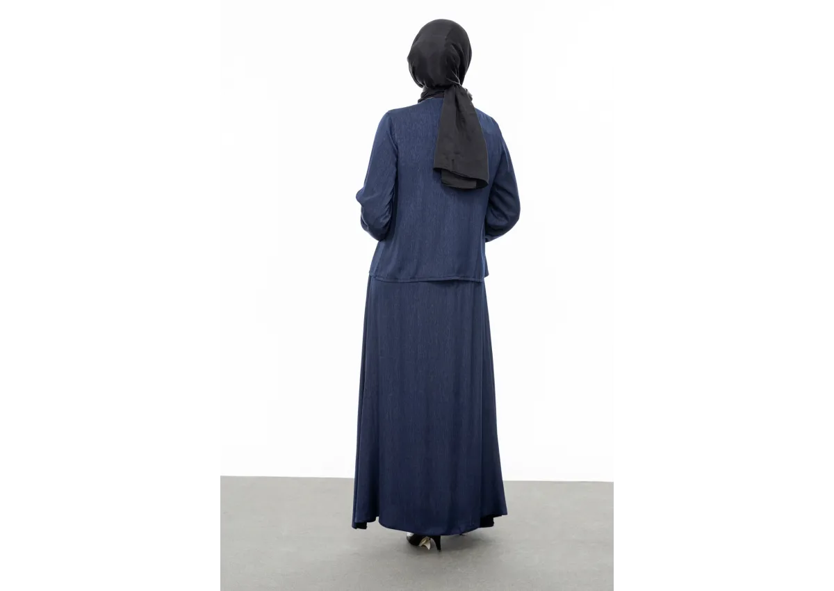 TAŞ BİYE DETAYLI ETEK TAKIM - LACİVERT - (Asorti: M-XXL)