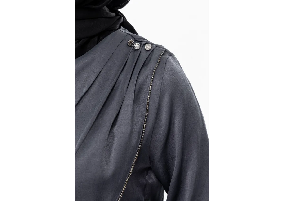 TAŞ BİYE DETAYLI ETEK TAKIM - GRİ - (Asorti: M-XXL)