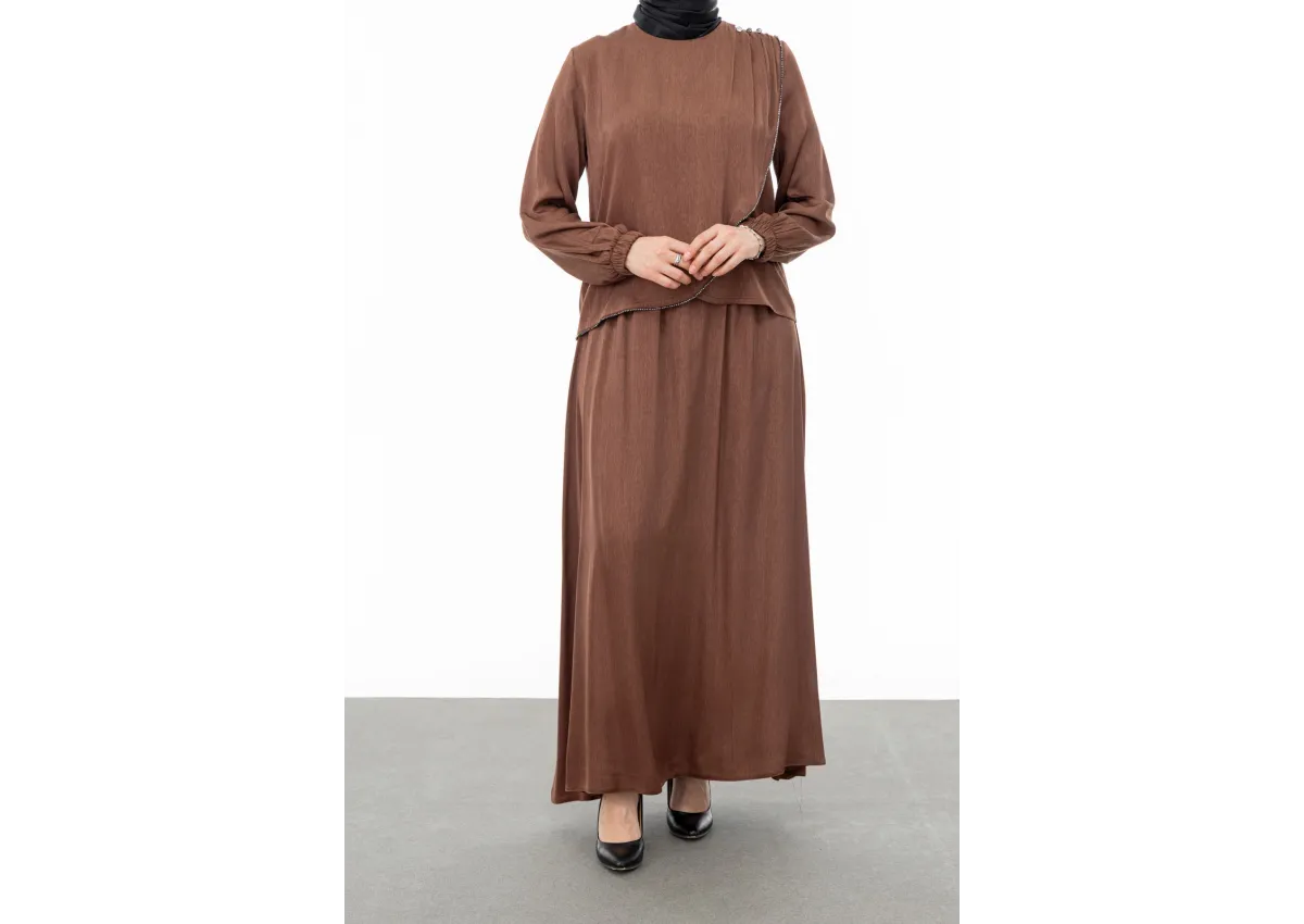 TAŞ BİYE DETAYLI ETEK TAKIM - TABA - (Asorti: M-XXL)