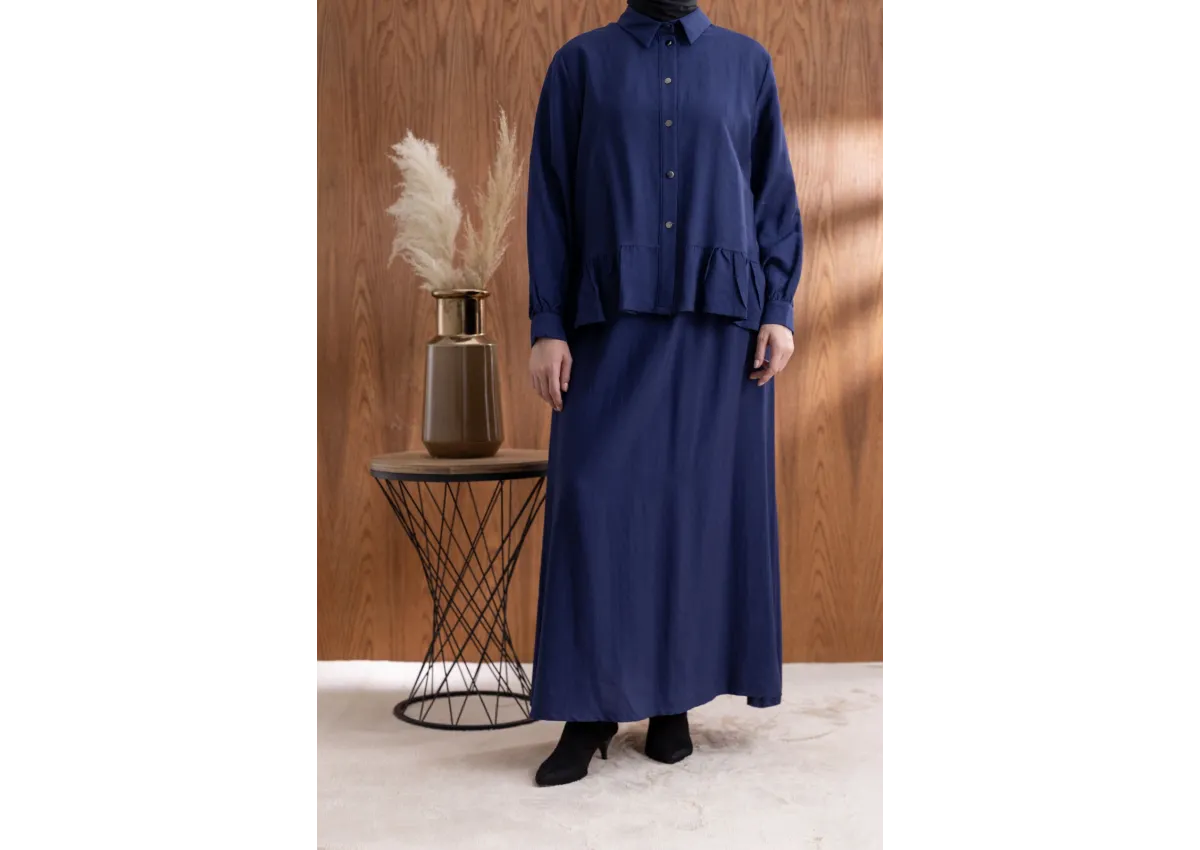 FIRFIR DETAYLI GÖMLEK YAKA ETEKLİ TAKIM - LACİVERT - (Asorti: 46-52)