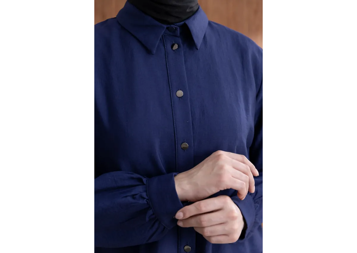 FIRFIR DETAYLI GÖMLEK YAKA ETEKLİ TAKIM - LACİVERT - (Asorti: 46-52)