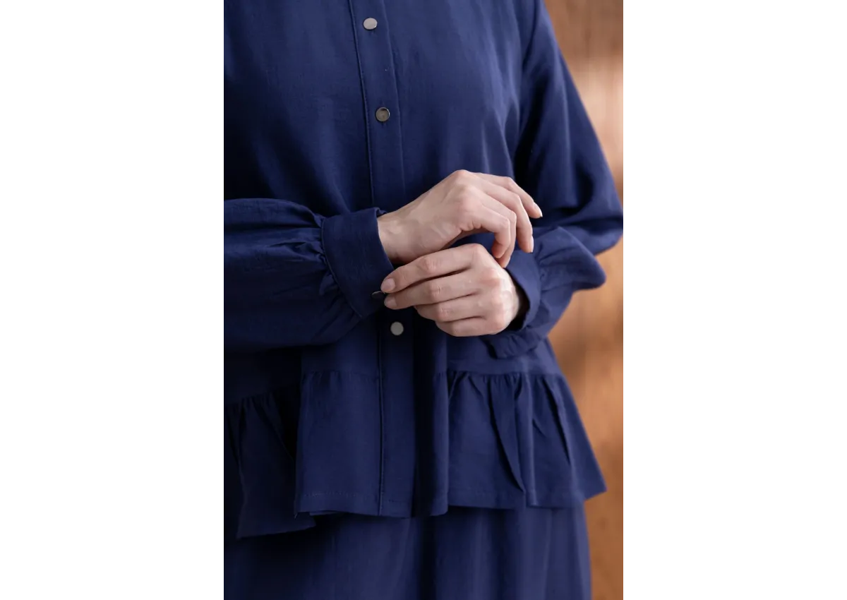 FIRFIR DETAYLI GÖMLEK YAKA ETEKLİ TAKIM - LACİVERT - (Asorti: 46-52)