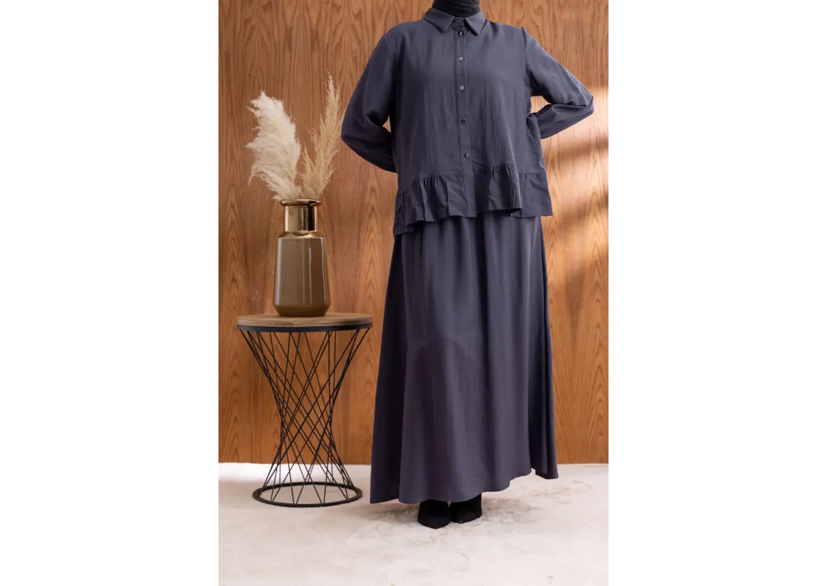 FIRFIR DETAYLI GÖMLEK YAKA ETEKLİ TAKIM - ANTRASİT - (Asorti: 46-52)