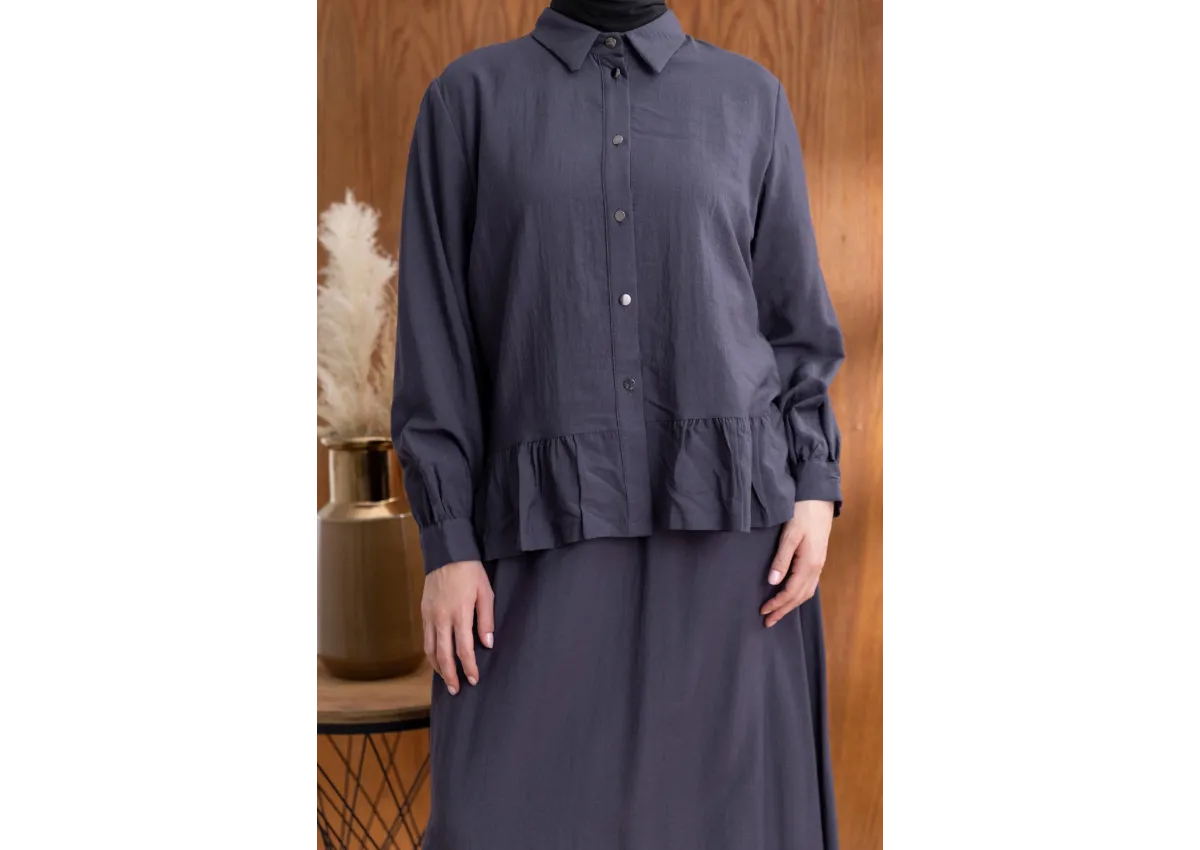 FIRFIR DETAYLI GÖMLEK YAKA ETEKLİ TAKIM - ANTRASİT - (Asorti: 46-52)