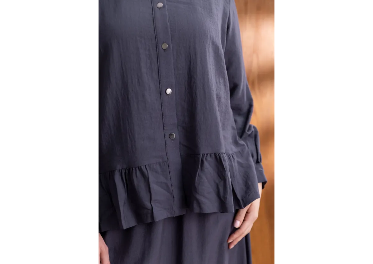 FIRFIR DETAYLI GÖMLEK YAKA ETEKLİ TAKIM - ANTRASİT - (Asorti: 46-52)