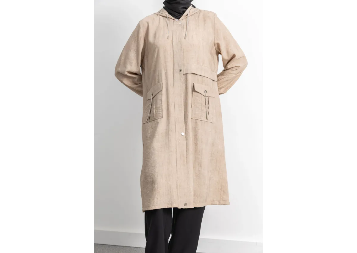 KAPÜŞONLU BASKILI ALLER DETAYLI ARABOY - BEJ - (Asorti: 46-52)