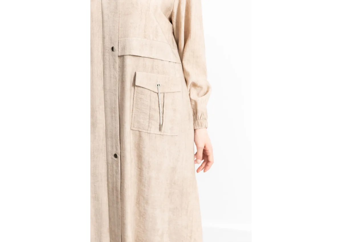 KAPÜŞONLU BASKILI ALLER DETAYLI ARABOY - BEJ - (Asorti: 46-52)