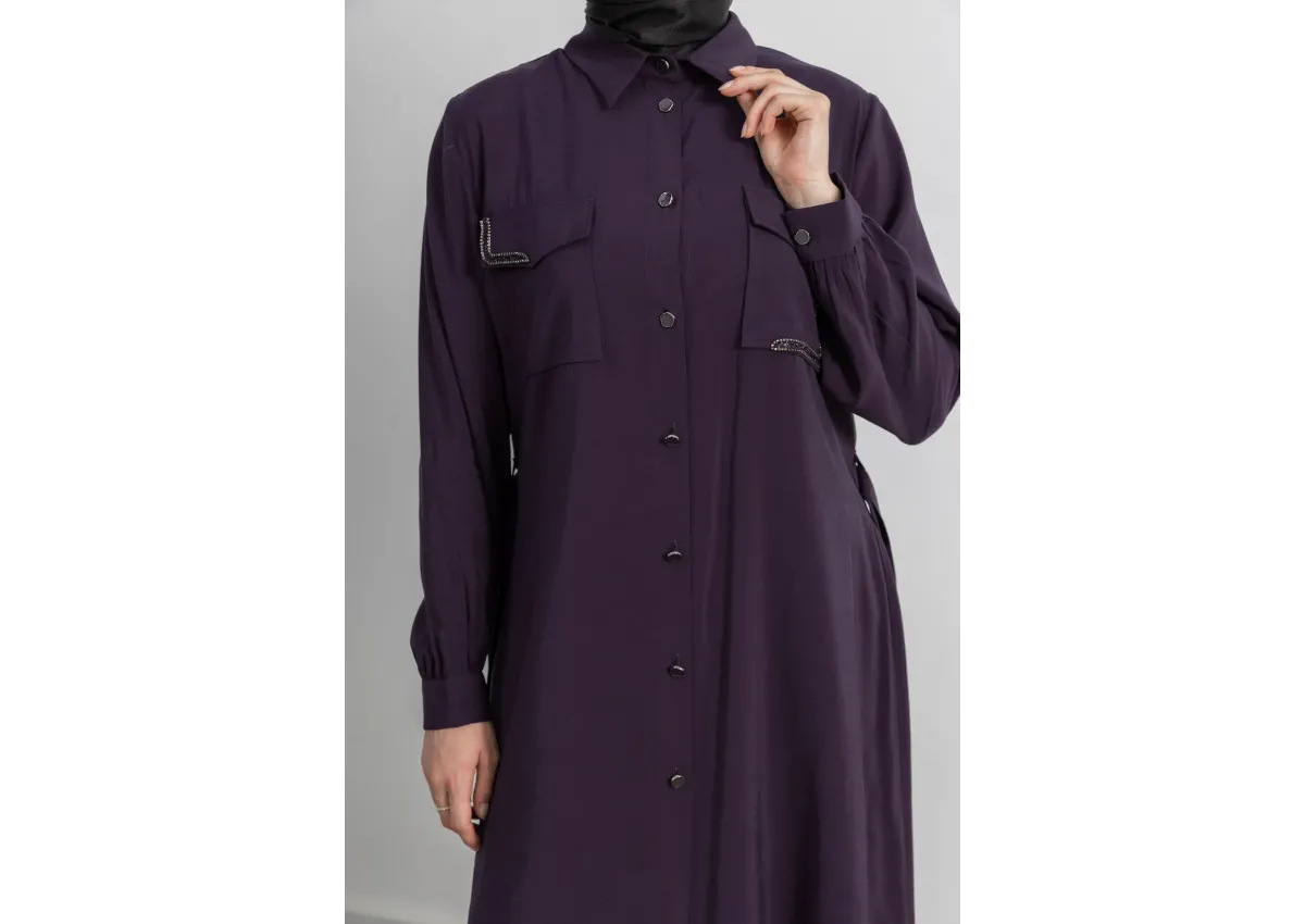 CEPLERİ TAŞ DETAYLI KUŞAKLI ARABOY - MÜRDÜM - (Asorti: 46-52)