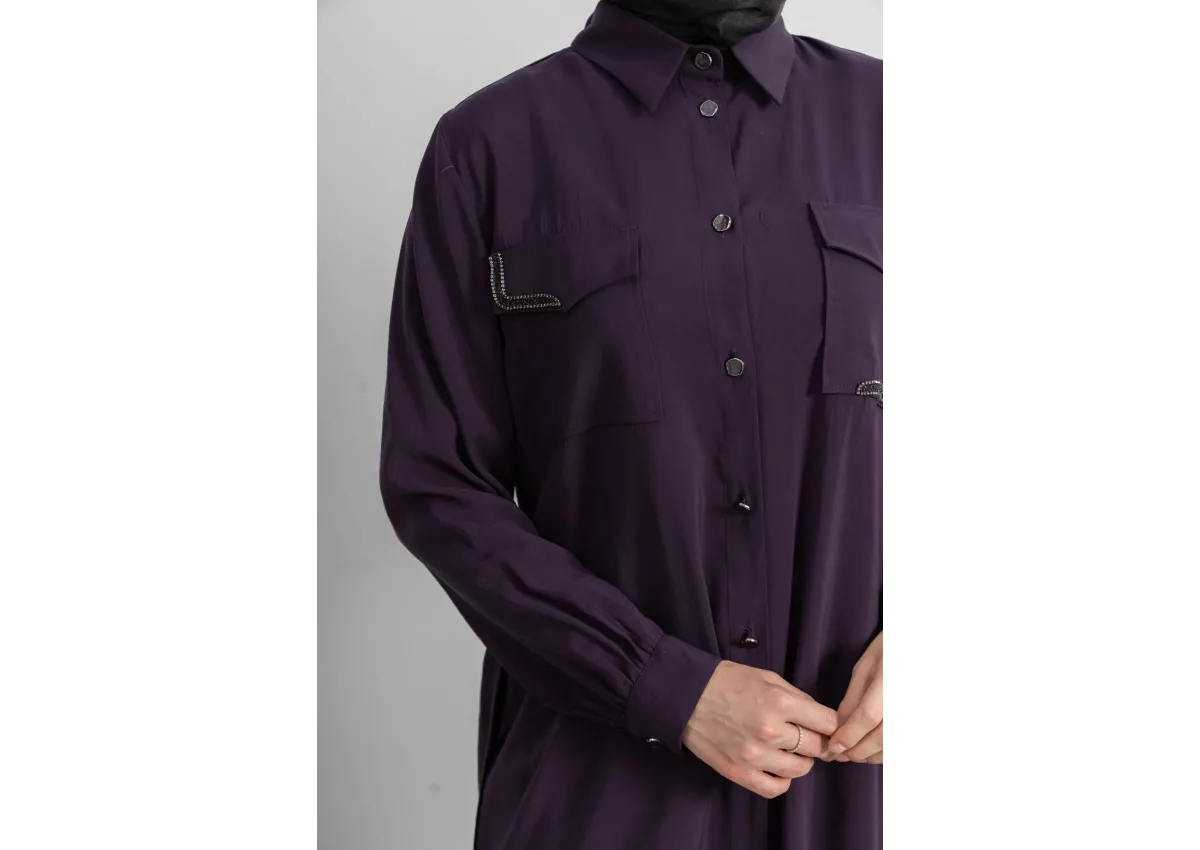 CEPLERİ TAŞ DETAYLI KUŞAKLI ARABOY - MÜRDÜM - (Asorti: 46-52)