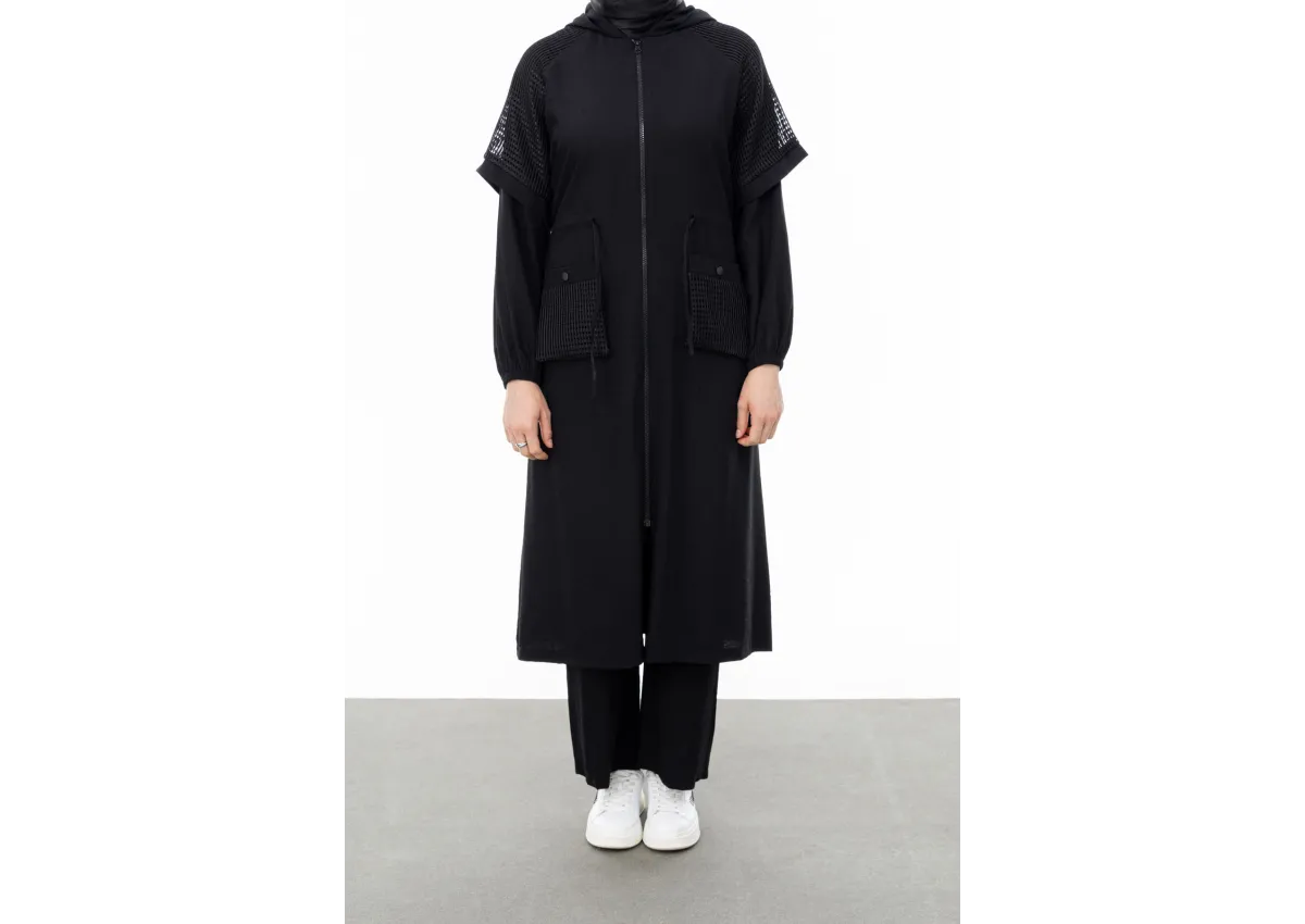 REGLAN KOL FİLE DETAYLI GİYÇIK - SİYAH - (Asorti: 46-52)