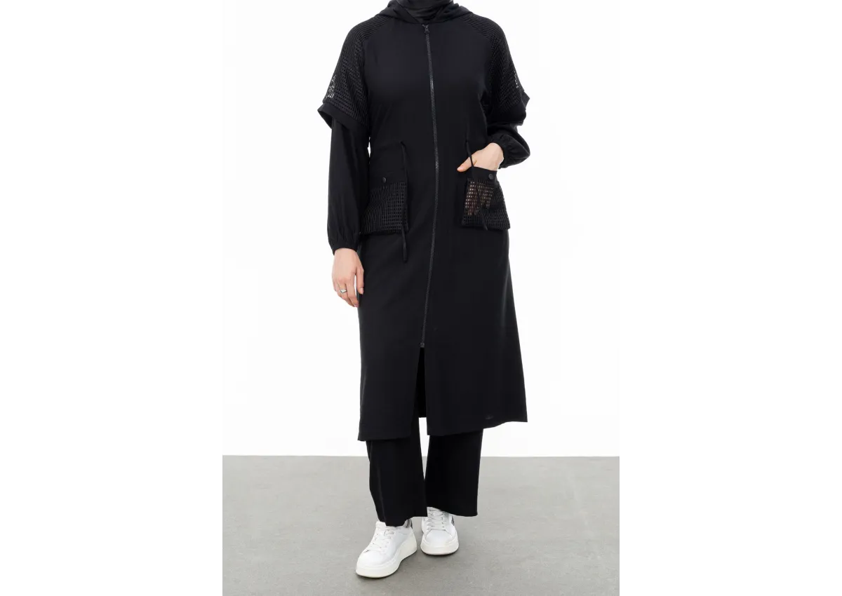 REGLAN KOL FİLE DETAYLI GİYÇIK - SİYAH - (Asorti: 46-52)