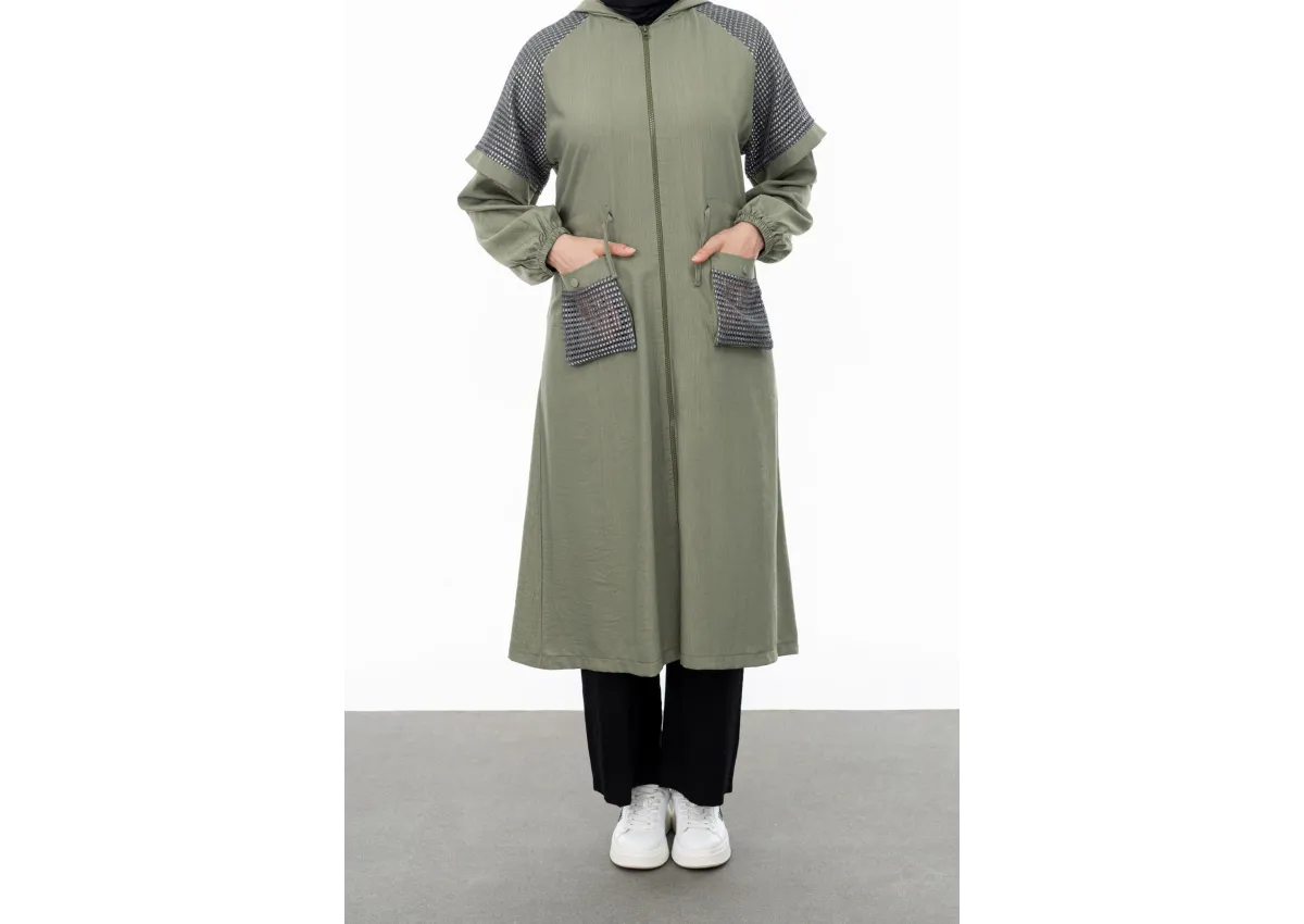 REGLAN KOL FİLE DETAYLI GİYÇIK - KOYU HAKİ - (Asorti: 46-52)