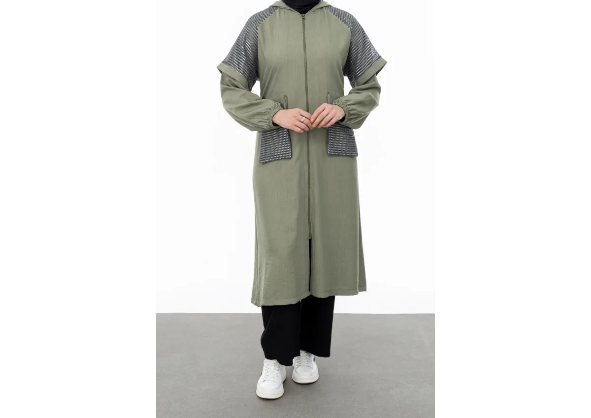 REGLAN KOL FİLE DETAYLI GİYÇIK - KOYU HAKİ - (Asorti: 46-52)