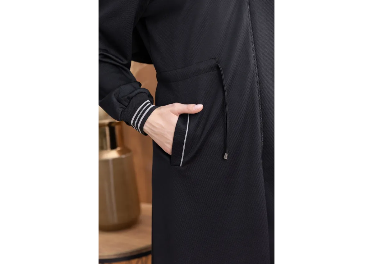 KAPÜŞONLU RİBANA VE ALLER DETAYLI GİYÇIK - SİYAH - (Asorti: 46-52)