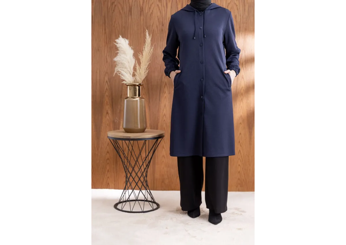 ÖNÜ ÇITÇITLI KAPÜŞONLU GİYÇIK - LACİVERT - (Asorti: 46-52)