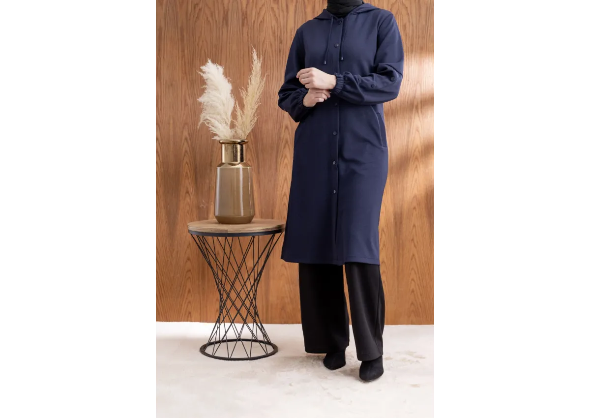 ÖNÜ ÇITÇITLI KAPÜŞONLU GİYÇIK - LACİVERT - (Asorti: 46-52)