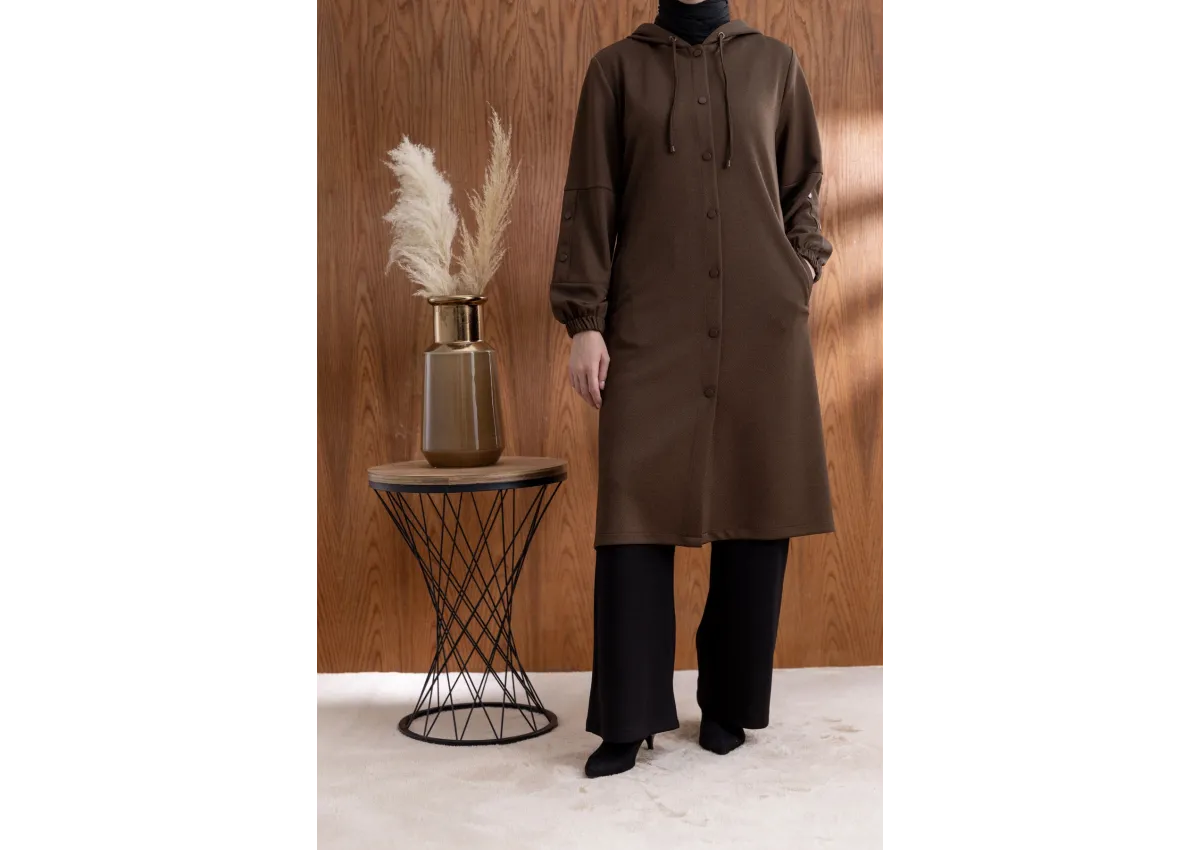 ÖNÜ ÇITÇITLI KAPÜŞONLU GİYÇIK - KAHVE - (Asorti: 46-52)