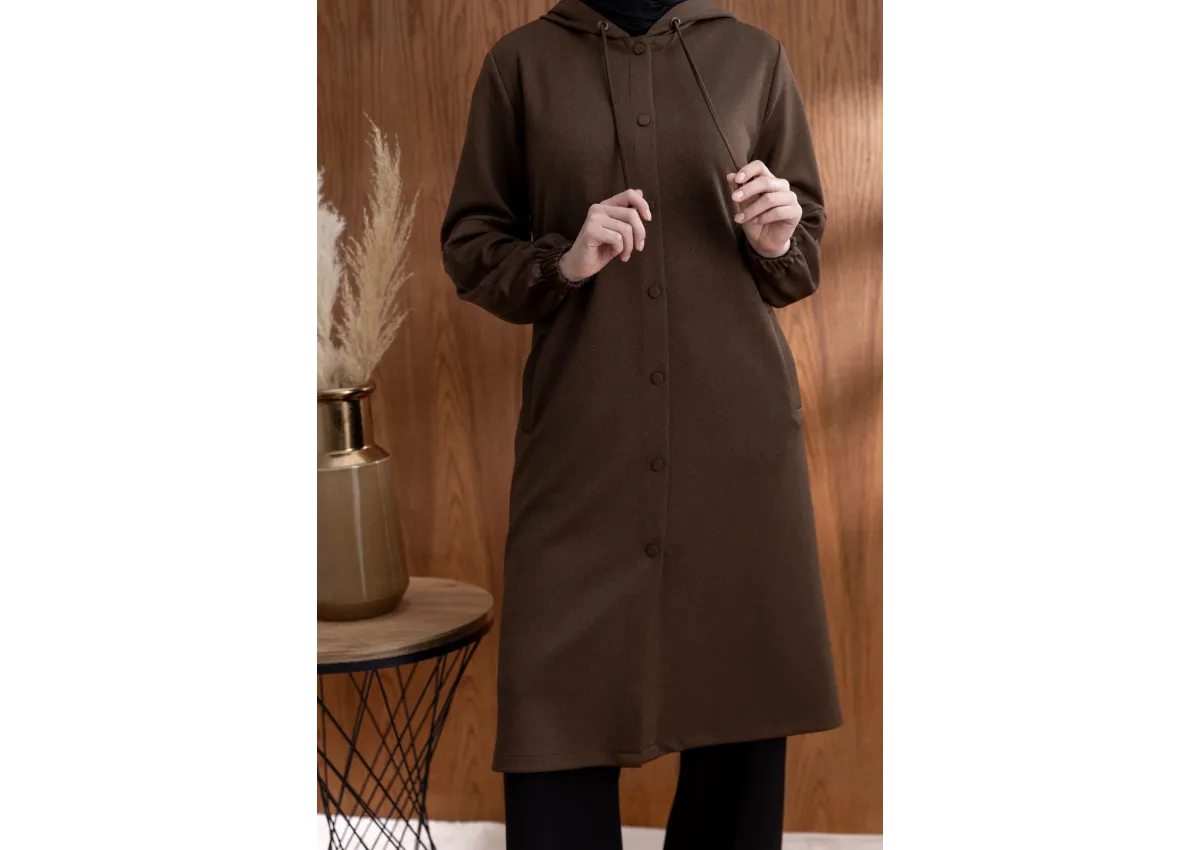 ÖNÜ ÇITÇITLI KAPÜŞONLU GİYÇIK - KAHVE - (Asorti: 46-52)