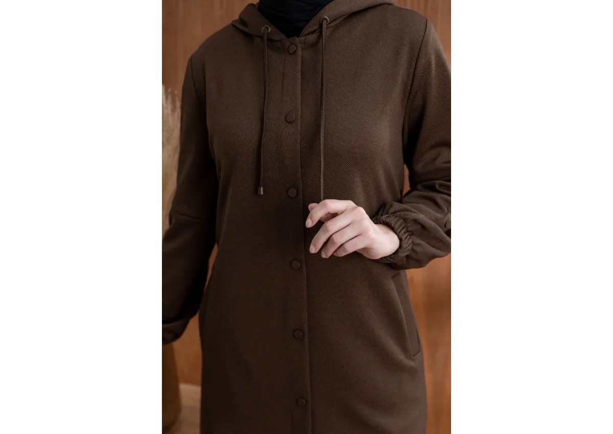ÖNÜ ÇITÇITLI KAPÜŞONLU GİYÇIK - KAHVE - (Asorti: 46-52)