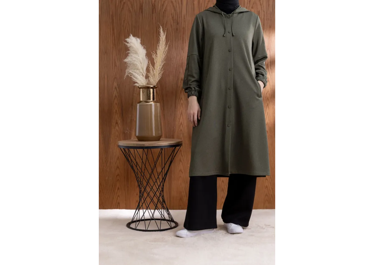 ÖNÜ ÇITÇITLI KAPÜŞONLU GİYÇIK - HAKİ - (Asorti: 46-52)