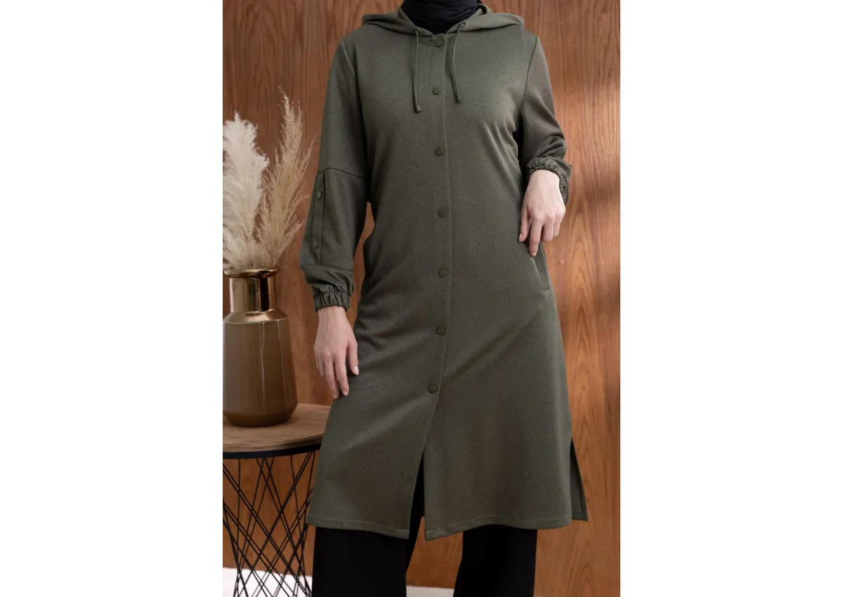 ÖNÜ ÇITÇITLI KAPÜŞONLU GİYÇIK - HAKİ - (Asorti: 46-52)