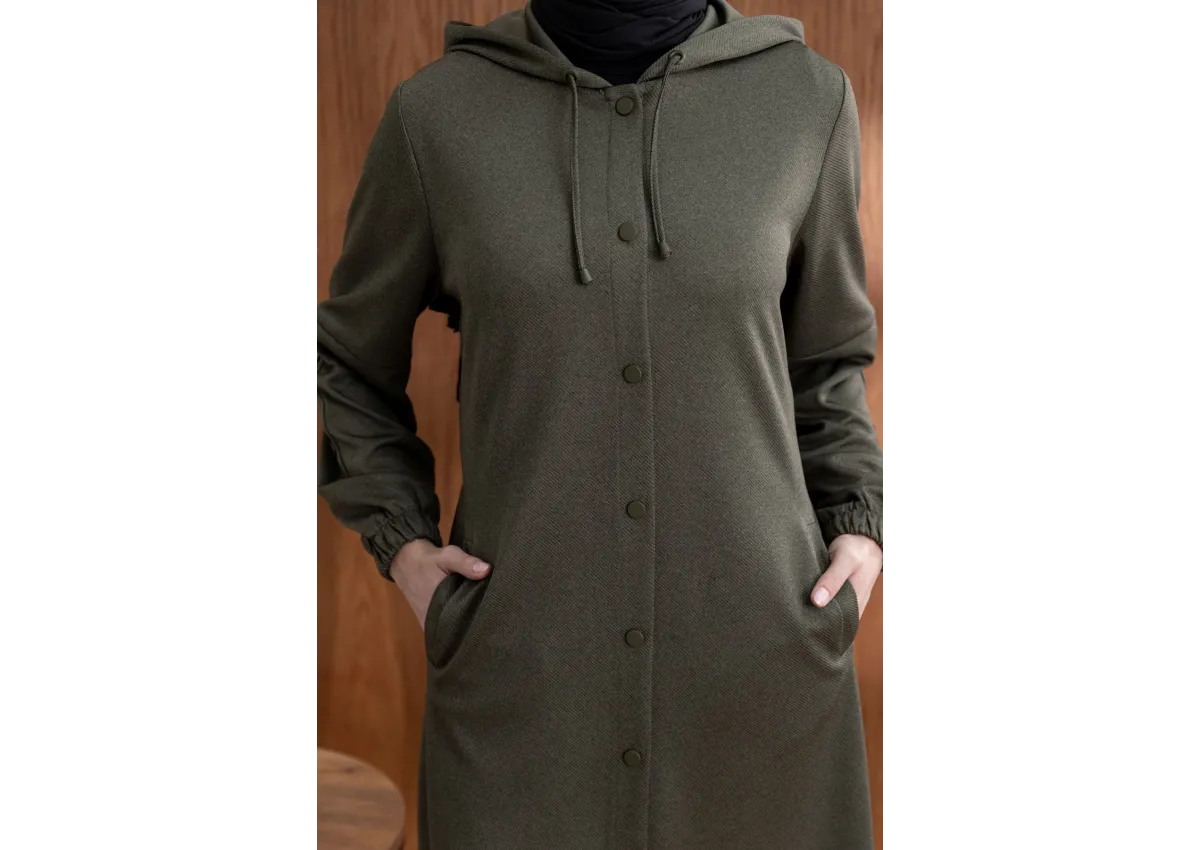 ÖNÜ ÇITÇITLI KAPÜŞONLU GİYÇIK - HAKİ - (Asorti: 46-52)