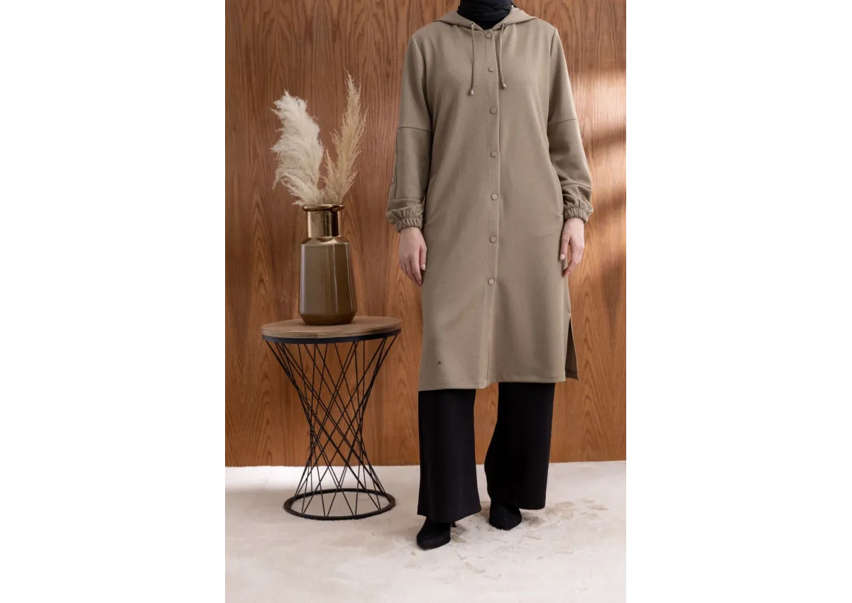 ÖNÜ ÇITÇITLI KAPÜŞONLU GİYÇIK - VİZON - (Asorti: 46-52)