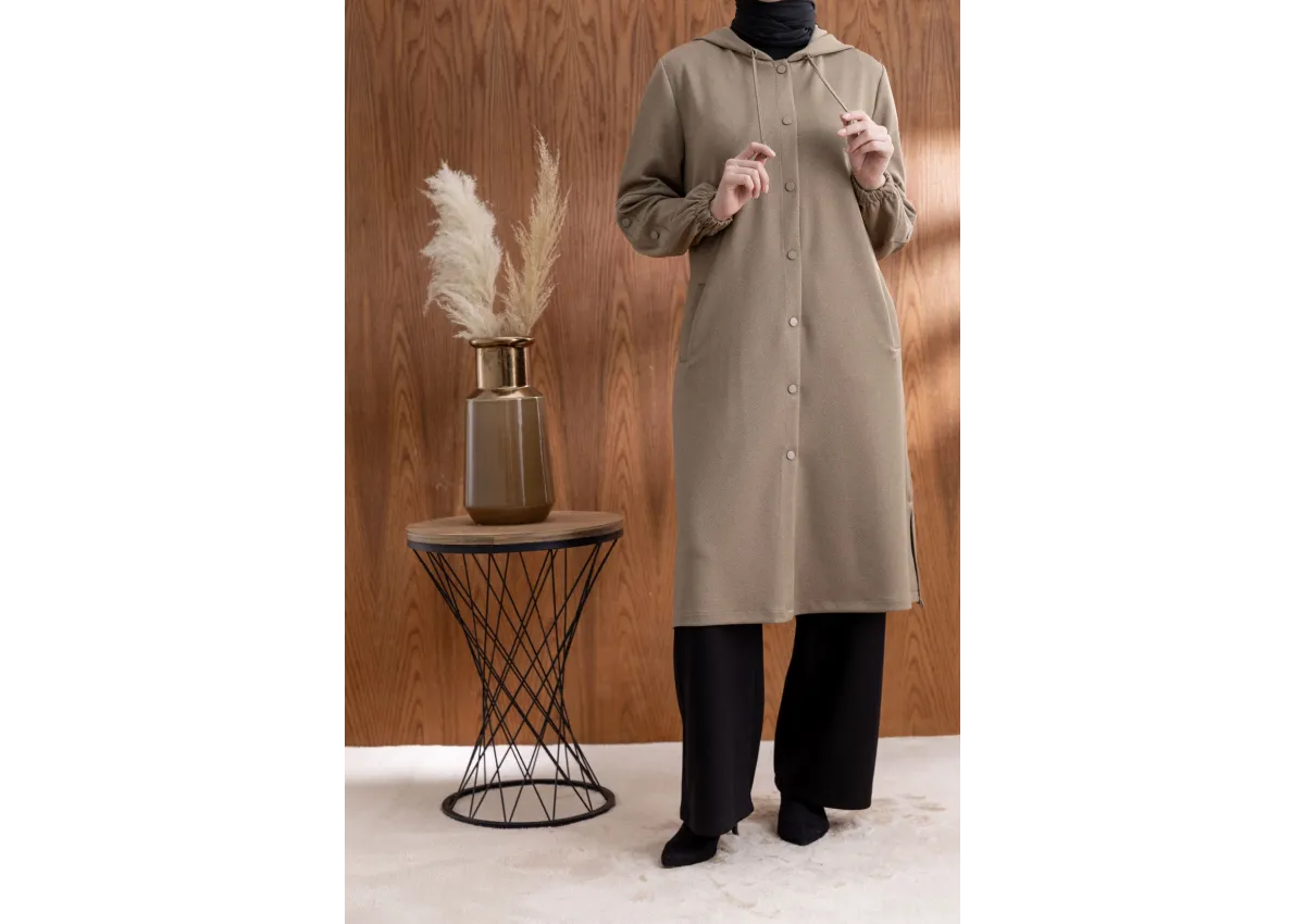 ÖNÜ ÇITÇITLI KAPÜŞONLU GİYÇIK - VİZON - (Asorti: 46-52)