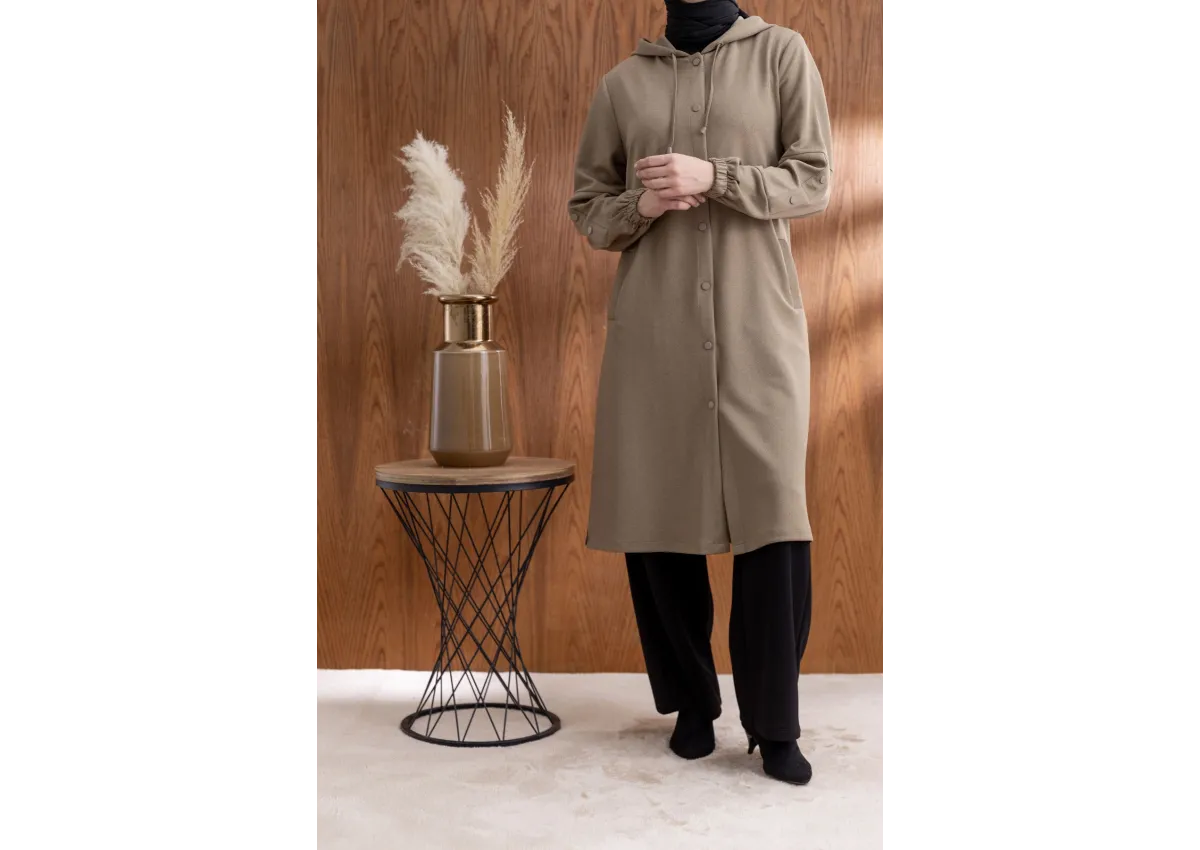 ÖNÜ ÇITÇITLI KAPÜŞONLU GİYÇIK - VİZON - (Asorti: 46-52)