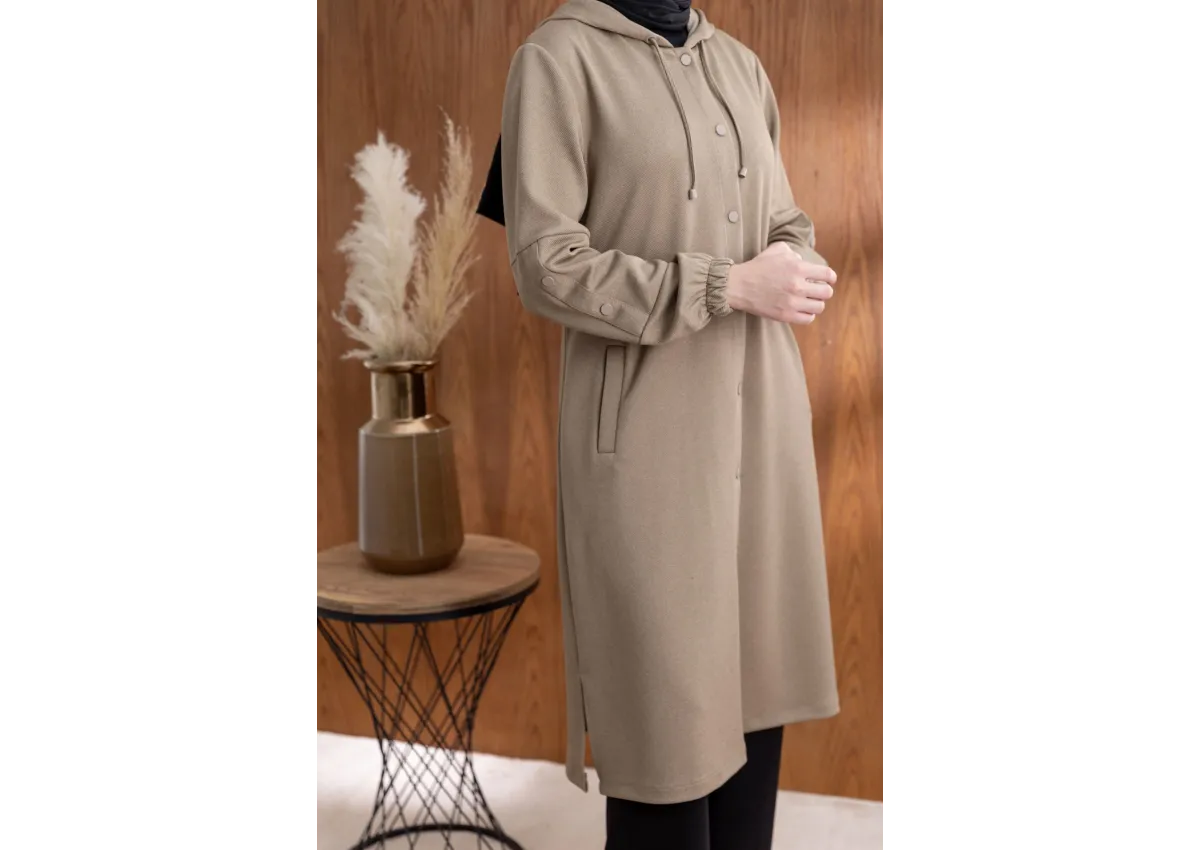 ÖNÜ ÇITÇITLI KAPÜŞONLU GİYÇIK - VİZON - (Asorti: 46-52)