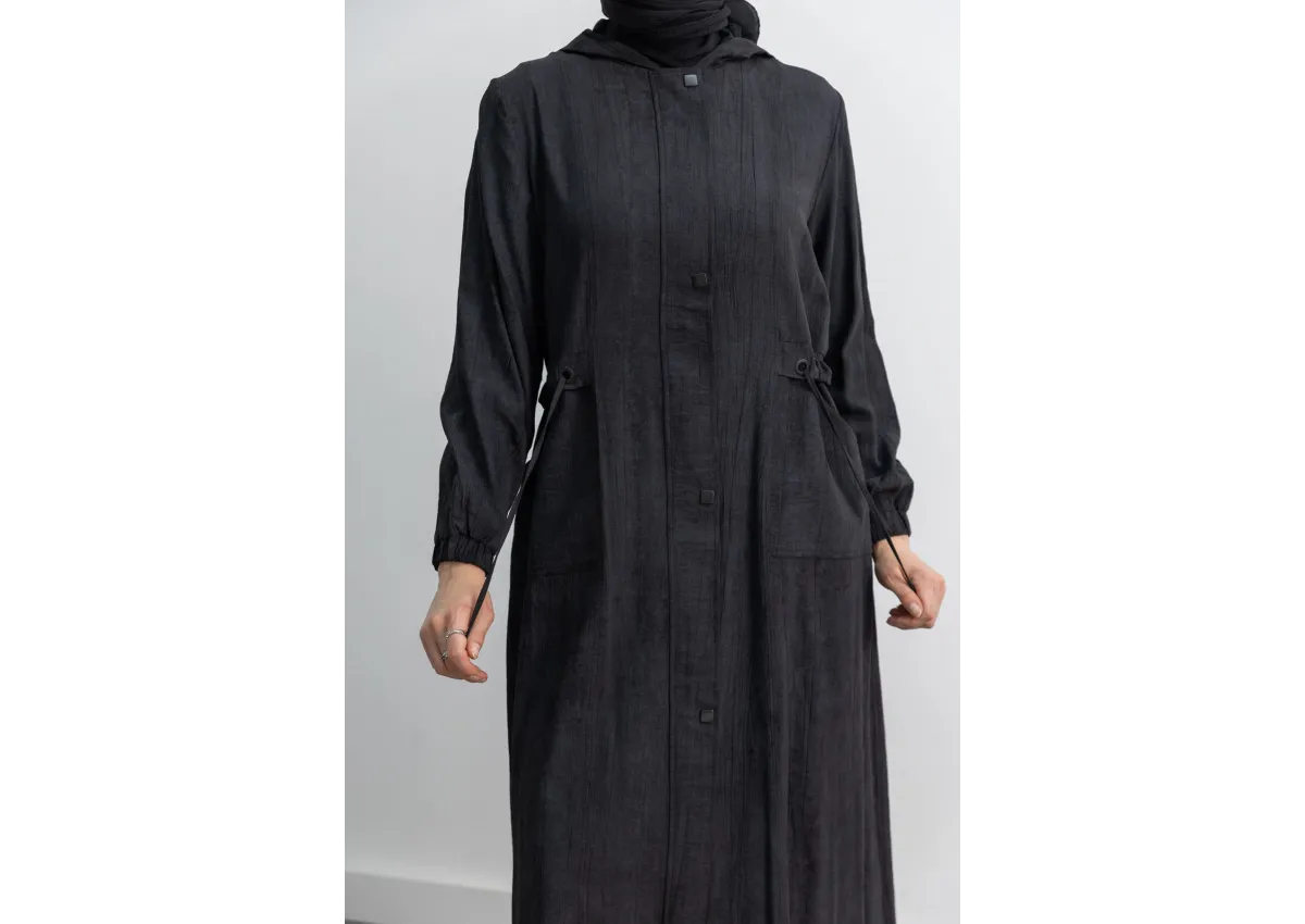 KARE ÇIT ÇIT DETAYLI FERACE - SİYAH - (Asorti: M-XXL)