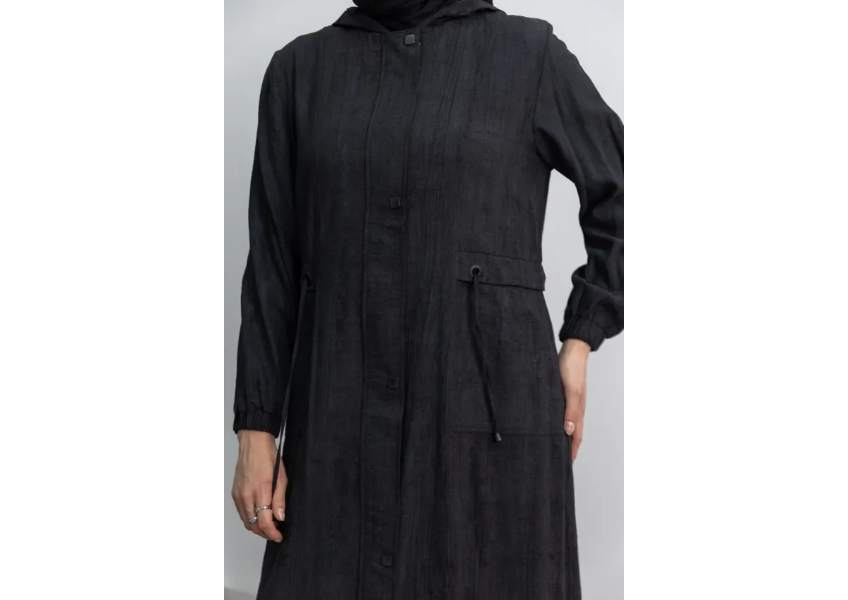 KARE ÇIT ÇIT DETAYLI FERACE - SİYAH - (Asorti: M-XXL)