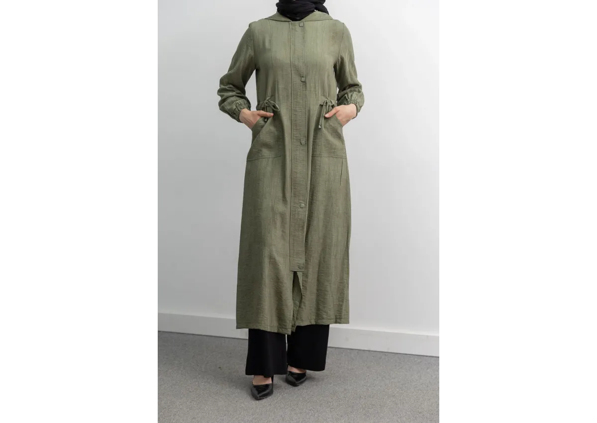 KARE ÇIT ÇIT DETAYLI FERACE - HAKİ - (Asorti: M-XXL)