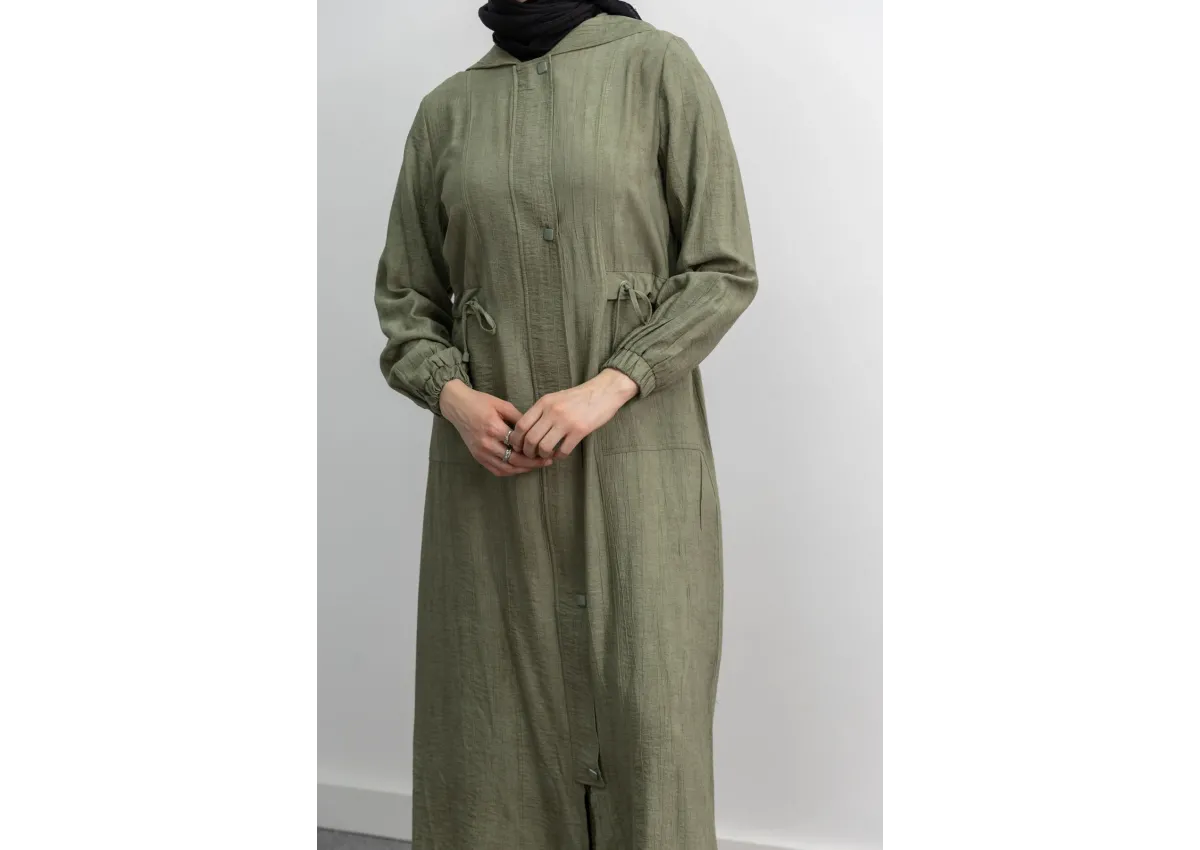 KARE ÇIT ÇIT DETAYLI FERACE - HAKİ - (Asorti: M-XXL)